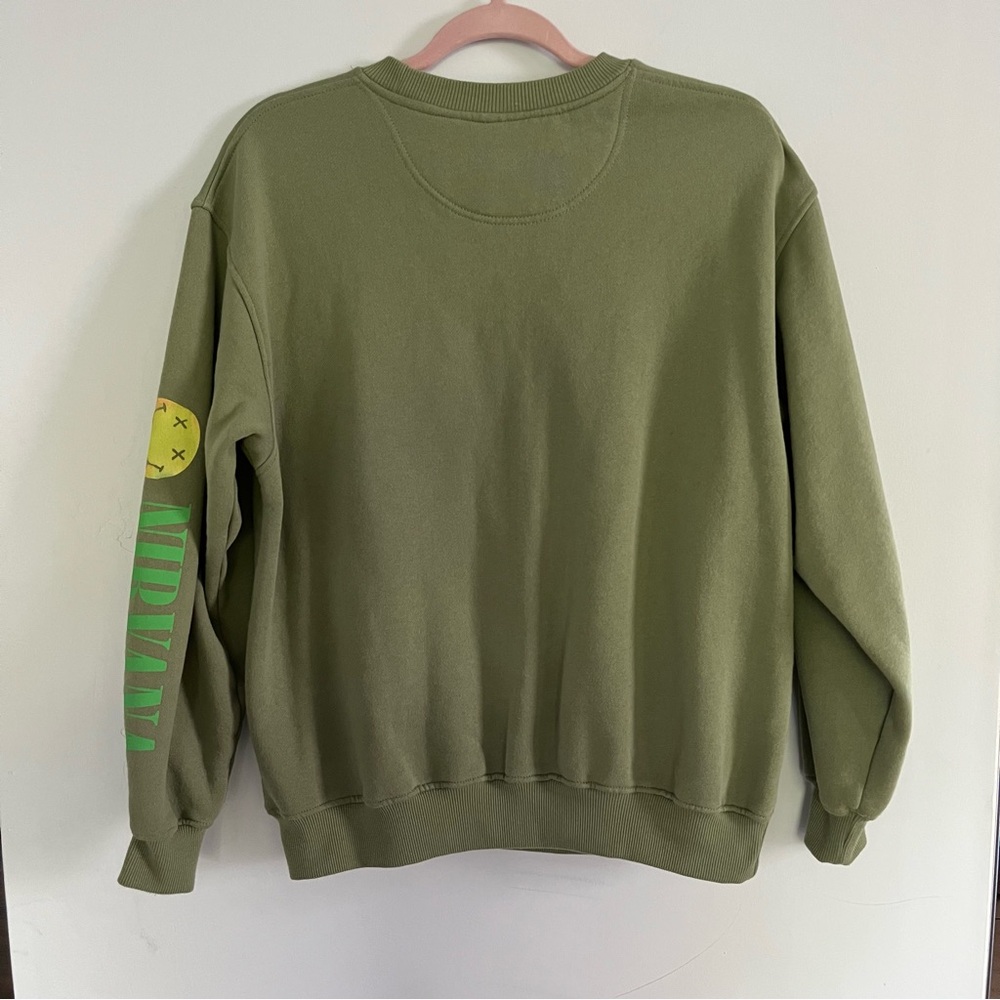 Nirvana Green Multicolor Smiley Face Overdyed Swe… - image 3